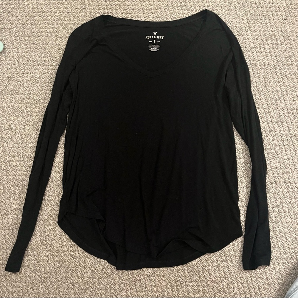 American Eagle Soft&Sexy Black Long Sleeve Top